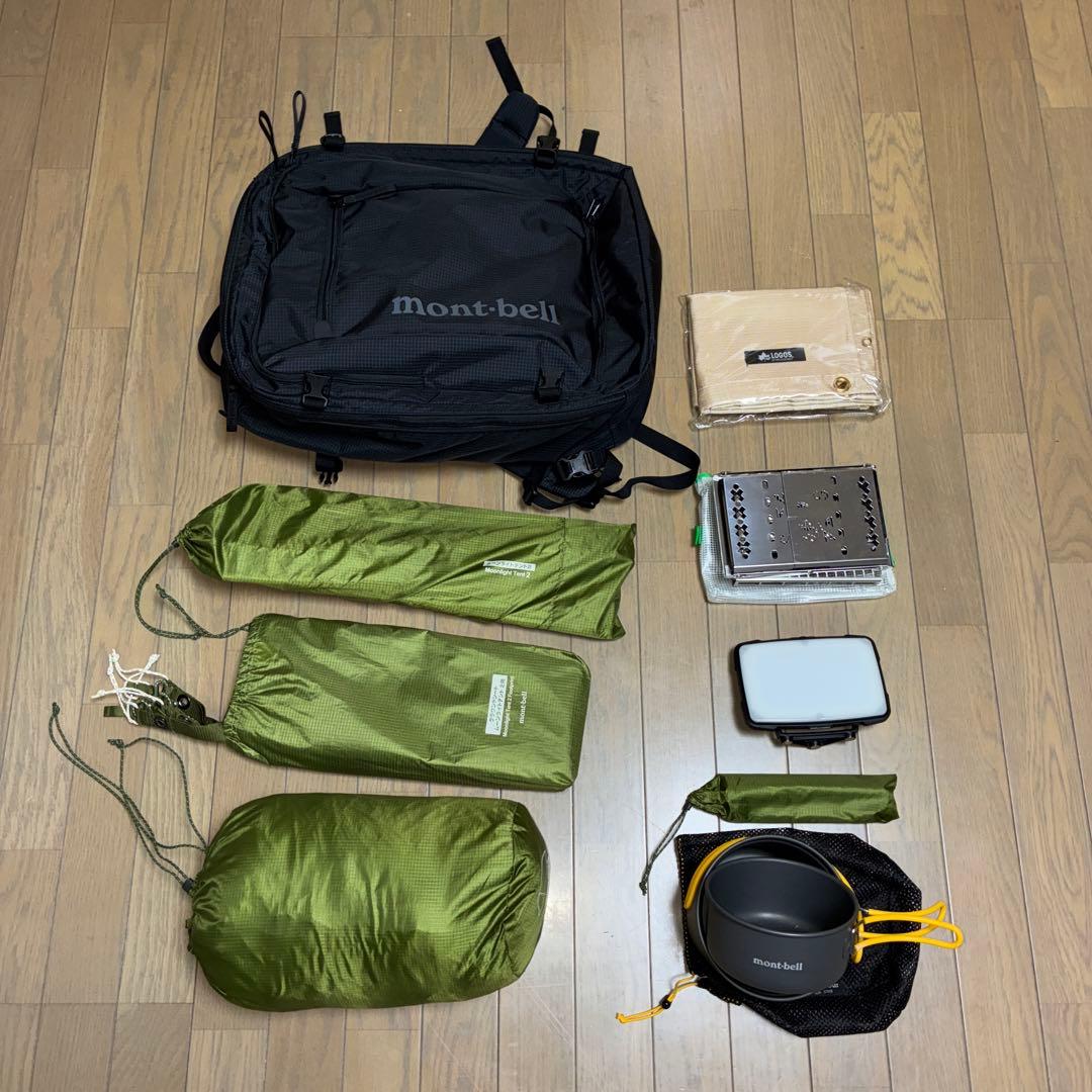 mont-bell ソロキャンプ　セット　テント　クッカー　焚き火