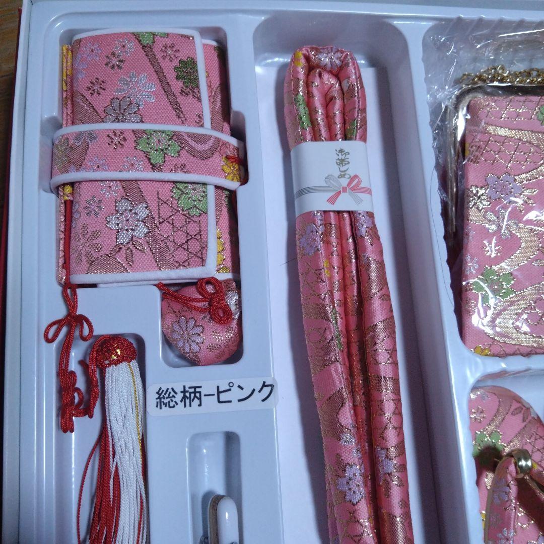 美品★七歳★ピンク 花柄★帯 はこせこ 草履 バッグ