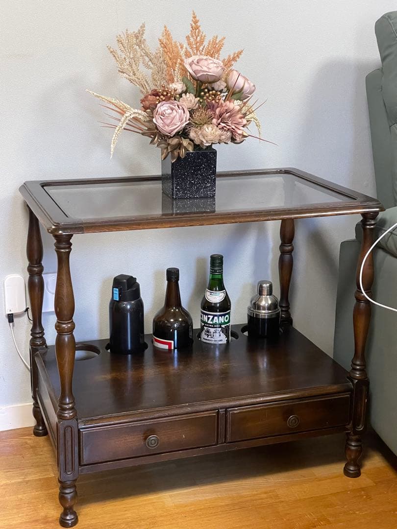 najico ナジコ ガラス天板 引き出し　サイドテーブル 木製 収納付き