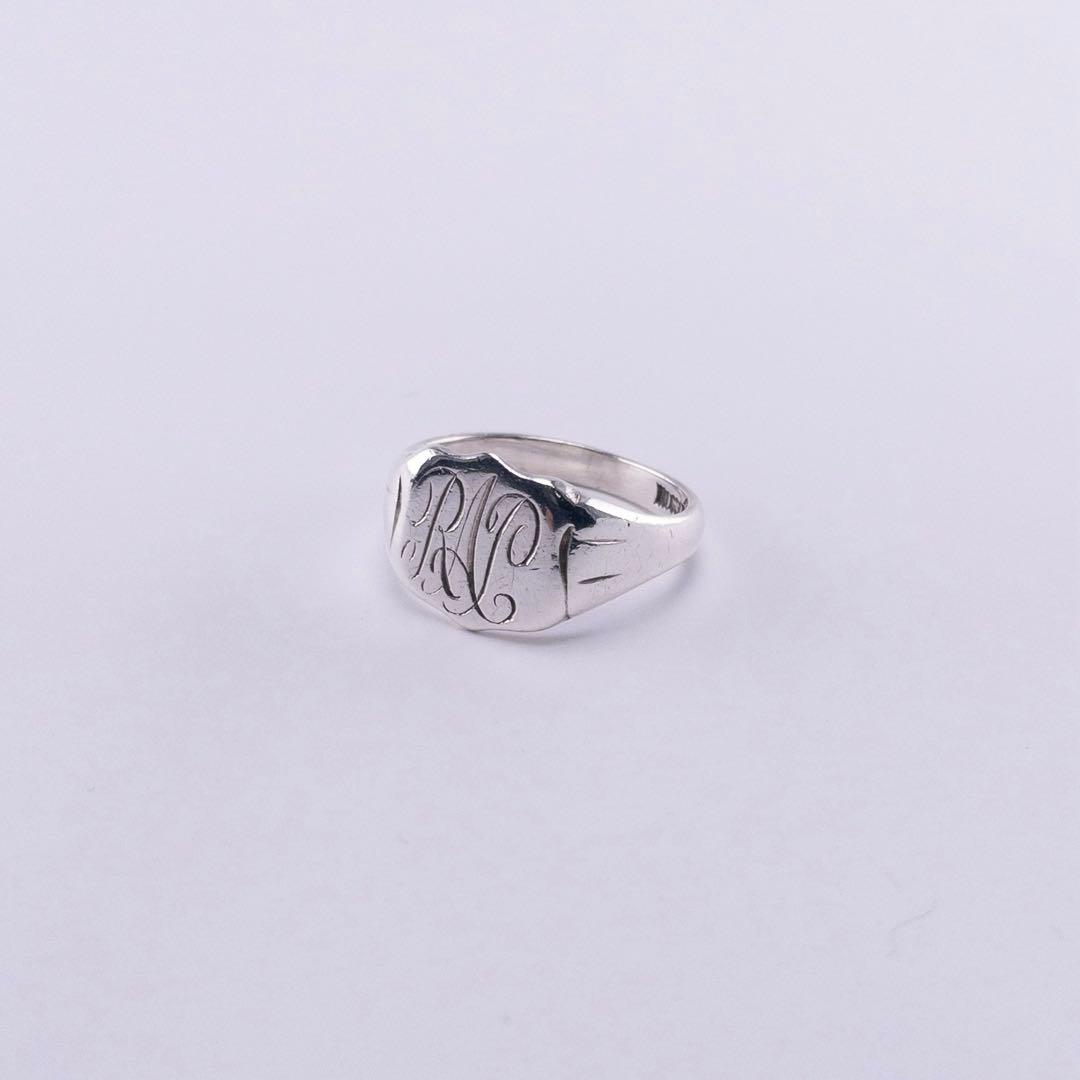 英国製 60s ヴィンテージ 925シルバー 彫金 シグネット リング 20号