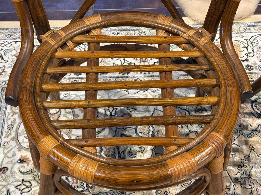 ラタン 籐家具 丸テーブル ダイニングチェア 台湾製 曲木 ビンテージ IG