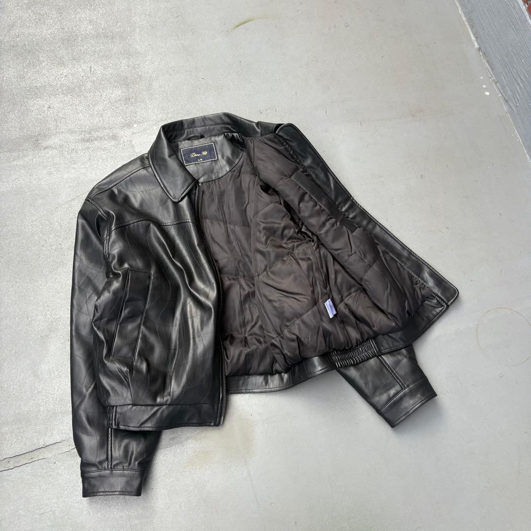 Dime Debossed Wavy Jacket レザージャケット　黒色　ロゴ