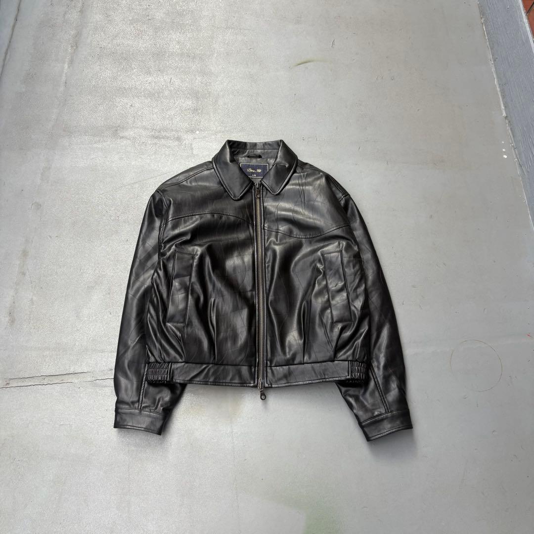 Dime Debossed Wavy Jacket レザージャケット　黒色　ロゴ