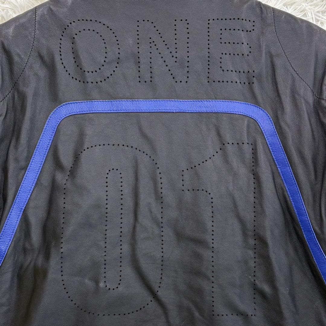 美品　フォーサムワン　シングルライダース　ラムレザー　登坂広臣　黒×青　L