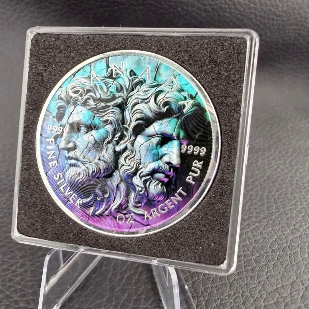 メイプルリーフ 銀貨 カラー ギリシャ神話 ジェミニ 石化兄弟 1オンス 1oz