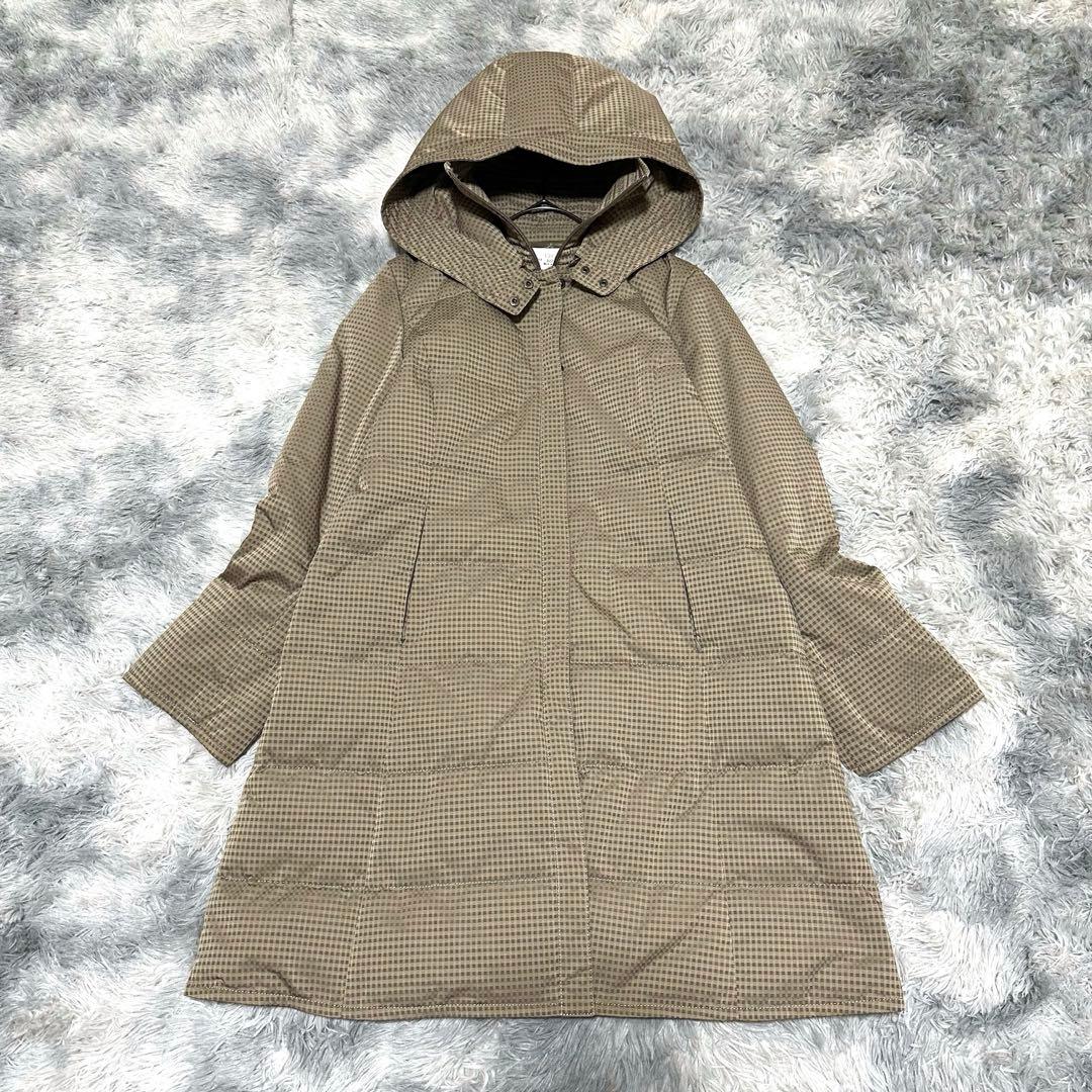 【ジャンニロジュディチェ】ロングダウンコート ベージュ チェック柄 L【極美品】