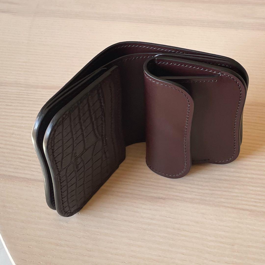 【限定セール】 二つ折り財布 クロコダイル ポロサス ダークブラウン系