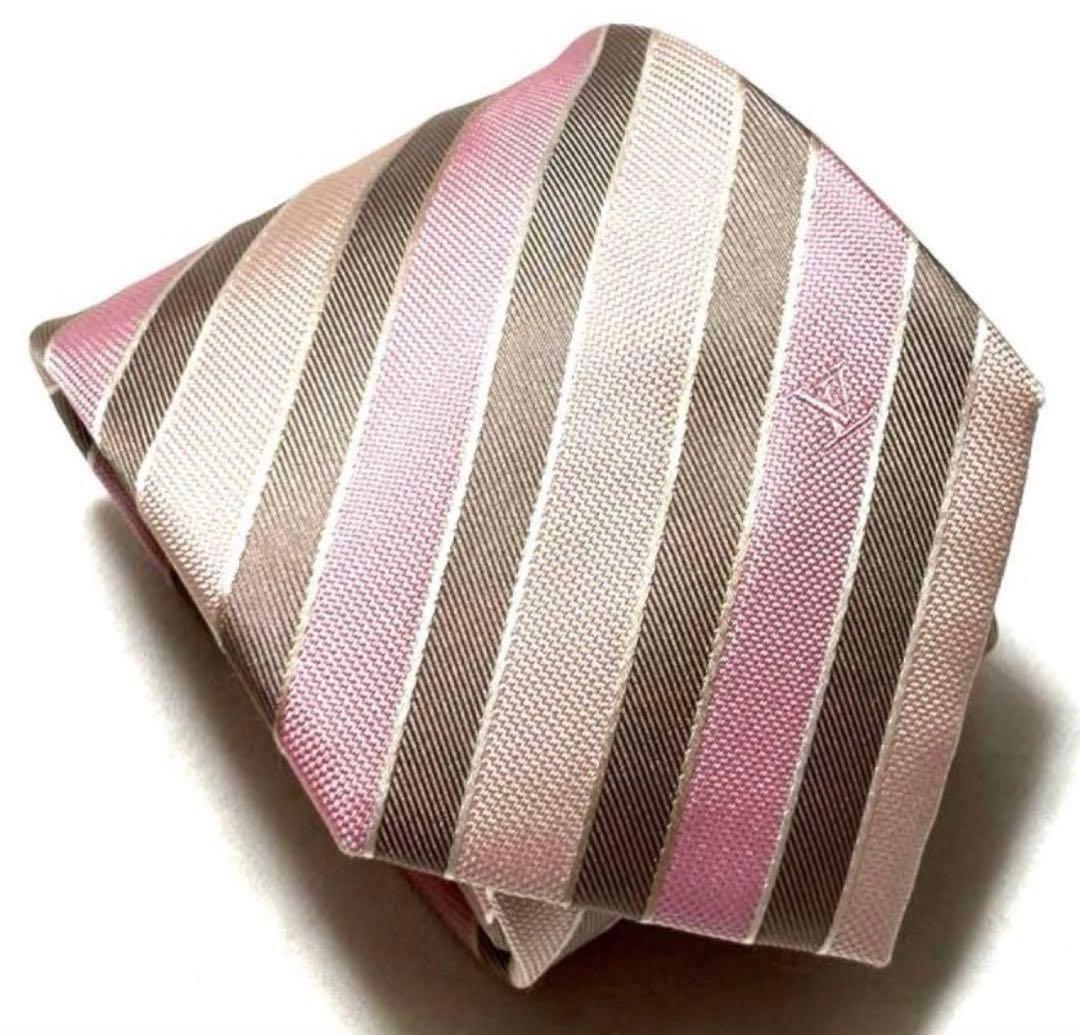 LOUIS VUITTON ルイヴィトン ネクタイ 光沢ピンク　ストライプ極美品