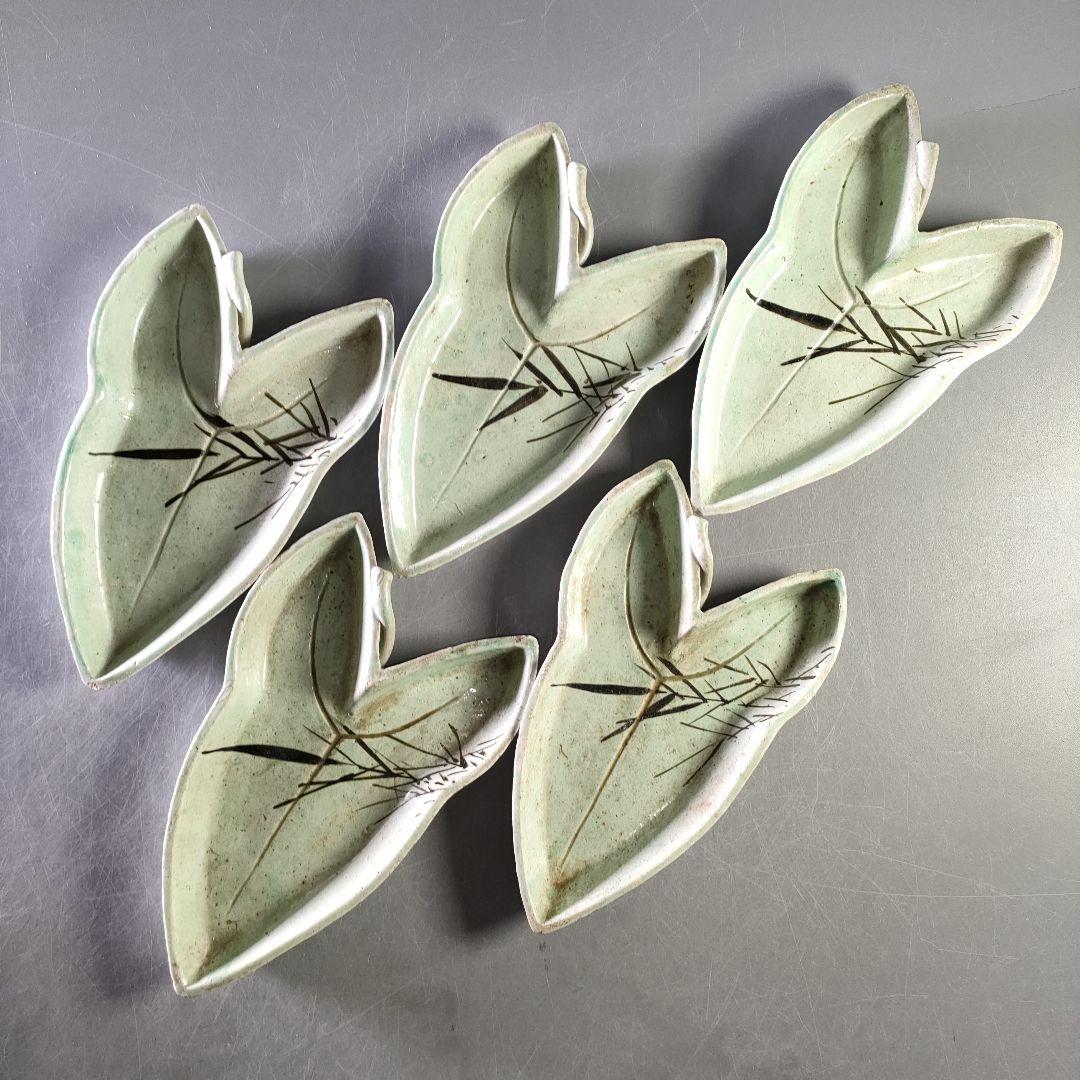 A1144-7/橋本亭 造/江戸後期古箕面焼唐草文V型皿5客/銘々皿/懐石道具/