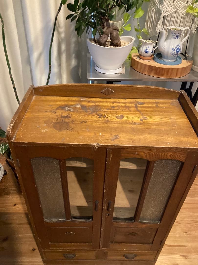 昭和レトロ　ガラスキャビネット　本棚