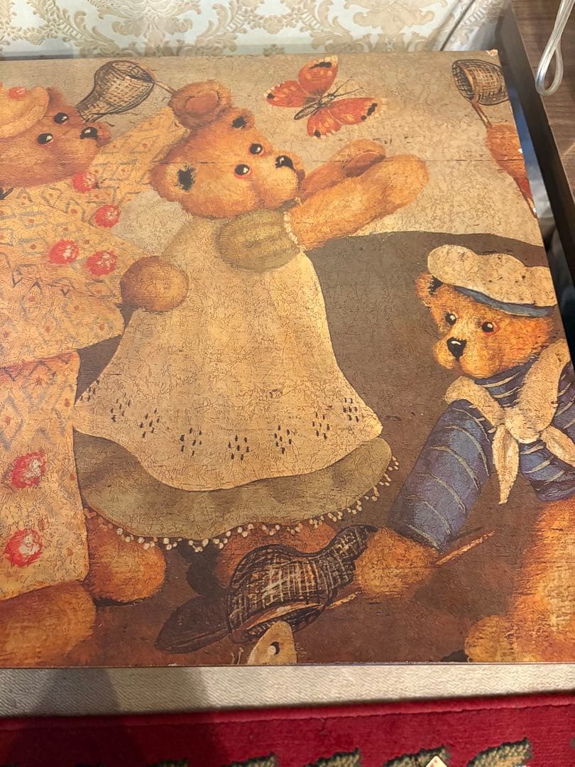 トイボックス　テディベアイラストが描かれた木製ボックス