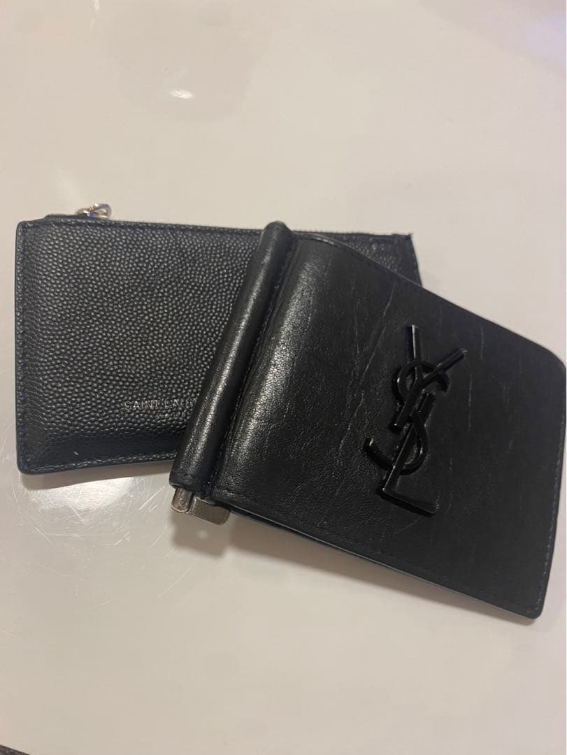 YSLブラックレザー マネークリップ YSLブラックケース