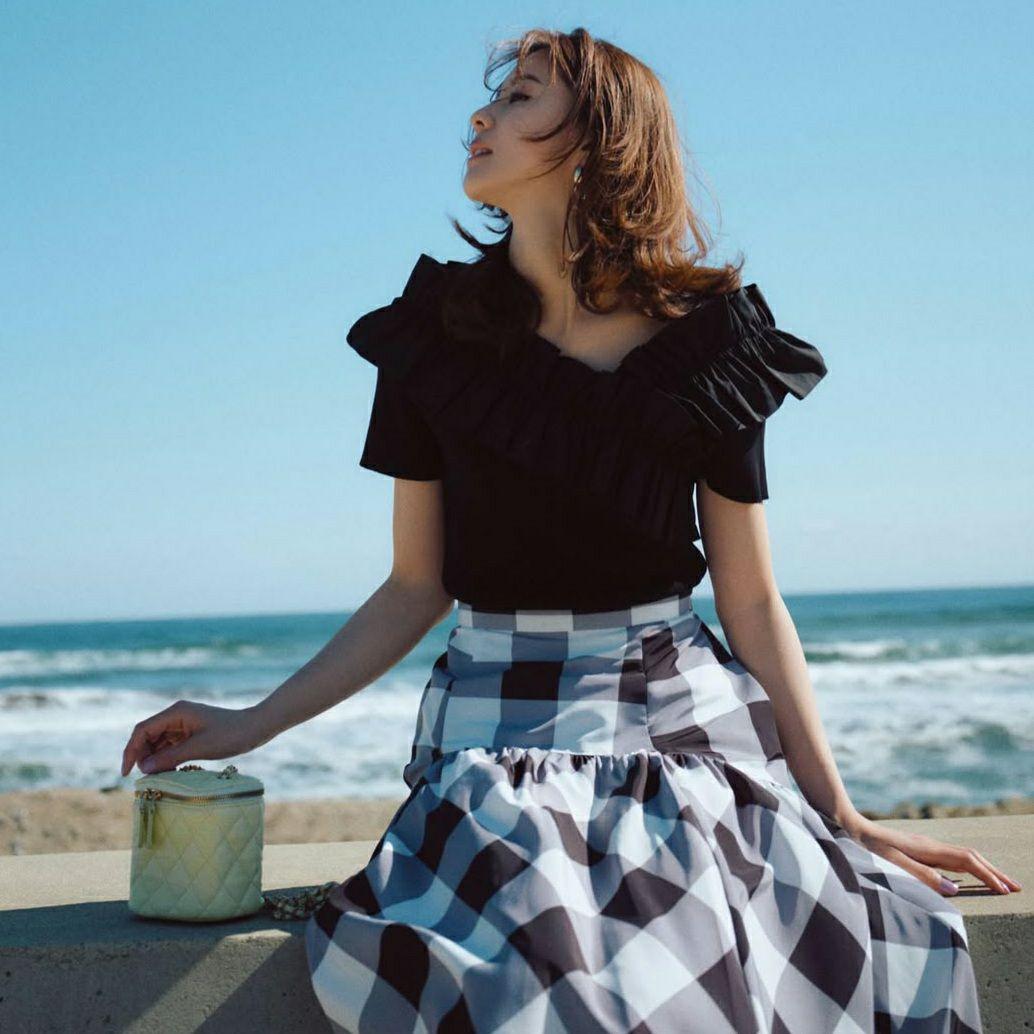 新品タグ付き　JUSGLITTY　タックフレアスカート　ギンガムチェック