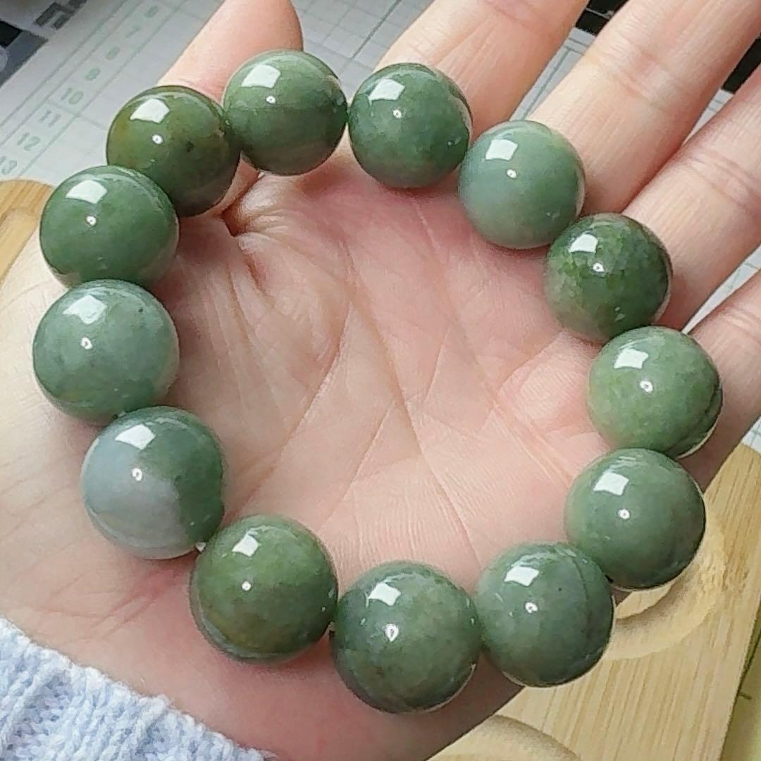 CS-0371天然本翡翠《本物保証》油青緑　天然翡翠 ブレスレット18cm