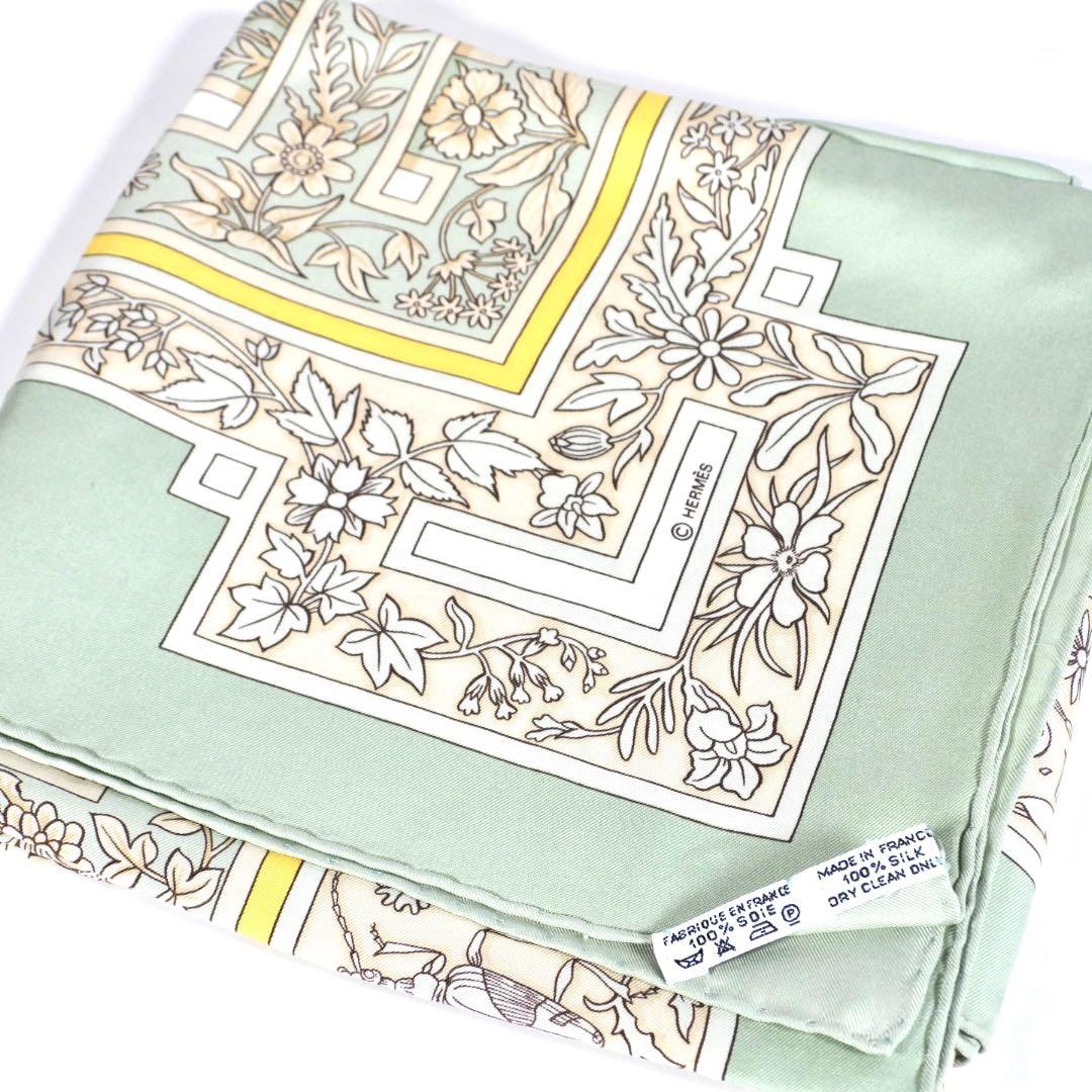 【美品】HERMES エルメス スカーフ シルク カレ90 夏の宝石 グリーン
