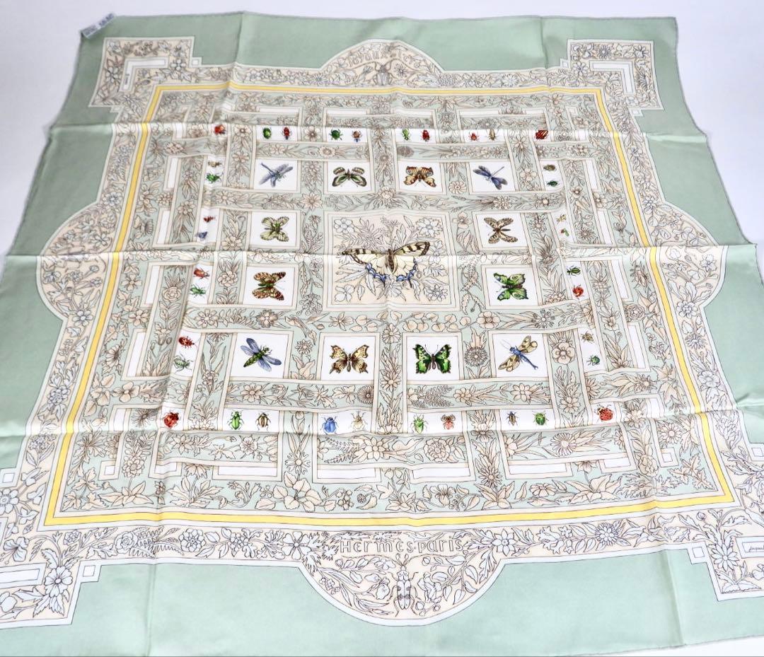 【美品】HERMES エルメス スカーフ シルク カレ90 夏の宝石 グリーン