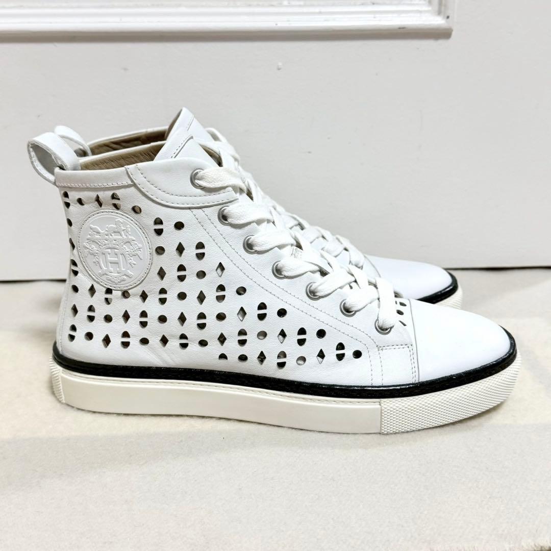 エルメス 未使用 JIMMY ジミー ハイカット スニーカー レザー 白 23