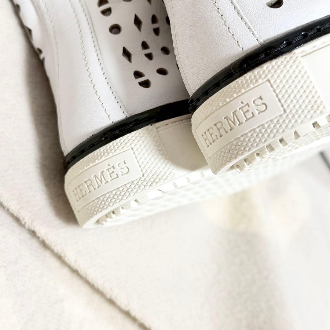 エルメス 未使用 JIMMY ジミー ハイカット スニーカー レザー 白 23