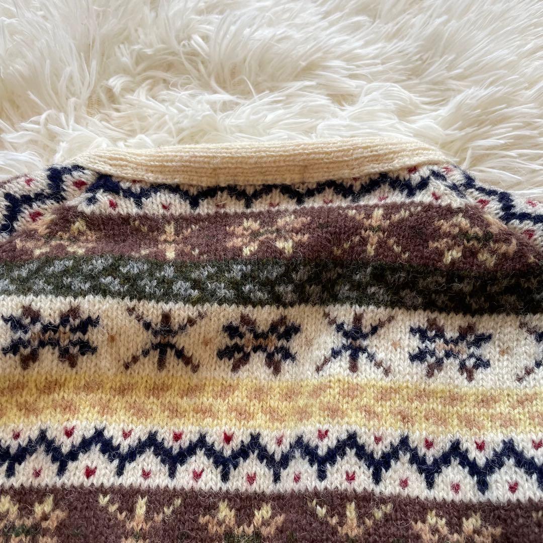 Papas パパス　ウールニットカーディガン　フェアアイル　くるみボタン　長袖