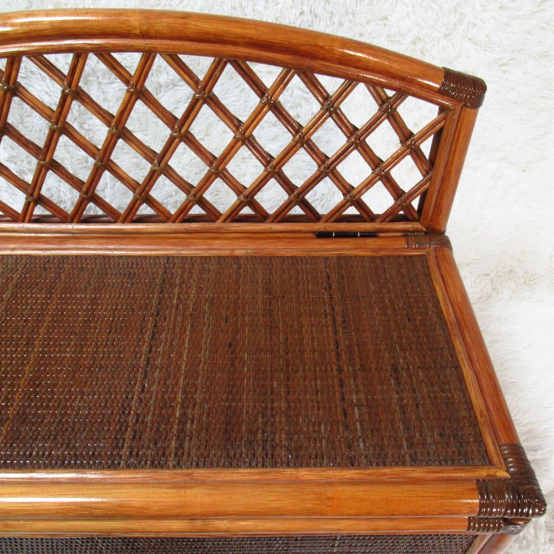 KAZAMA ラタン 籐製 ベンチチェスト チェア 幅80cm 収納力抜群！