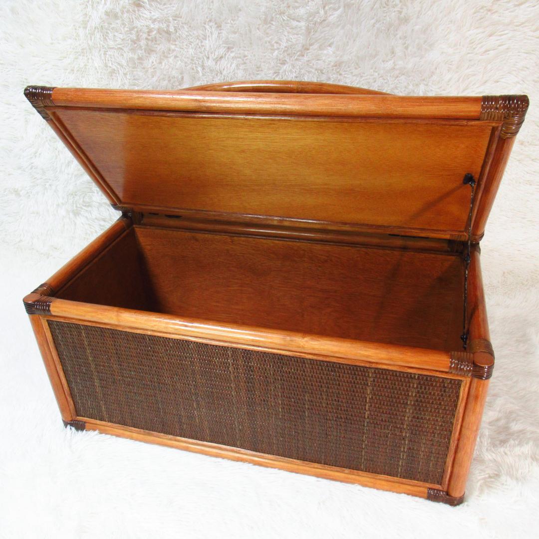 KAZAMA ラタン 籐製 ベンチチェスト チェア 幅80cm 収納力抜群！