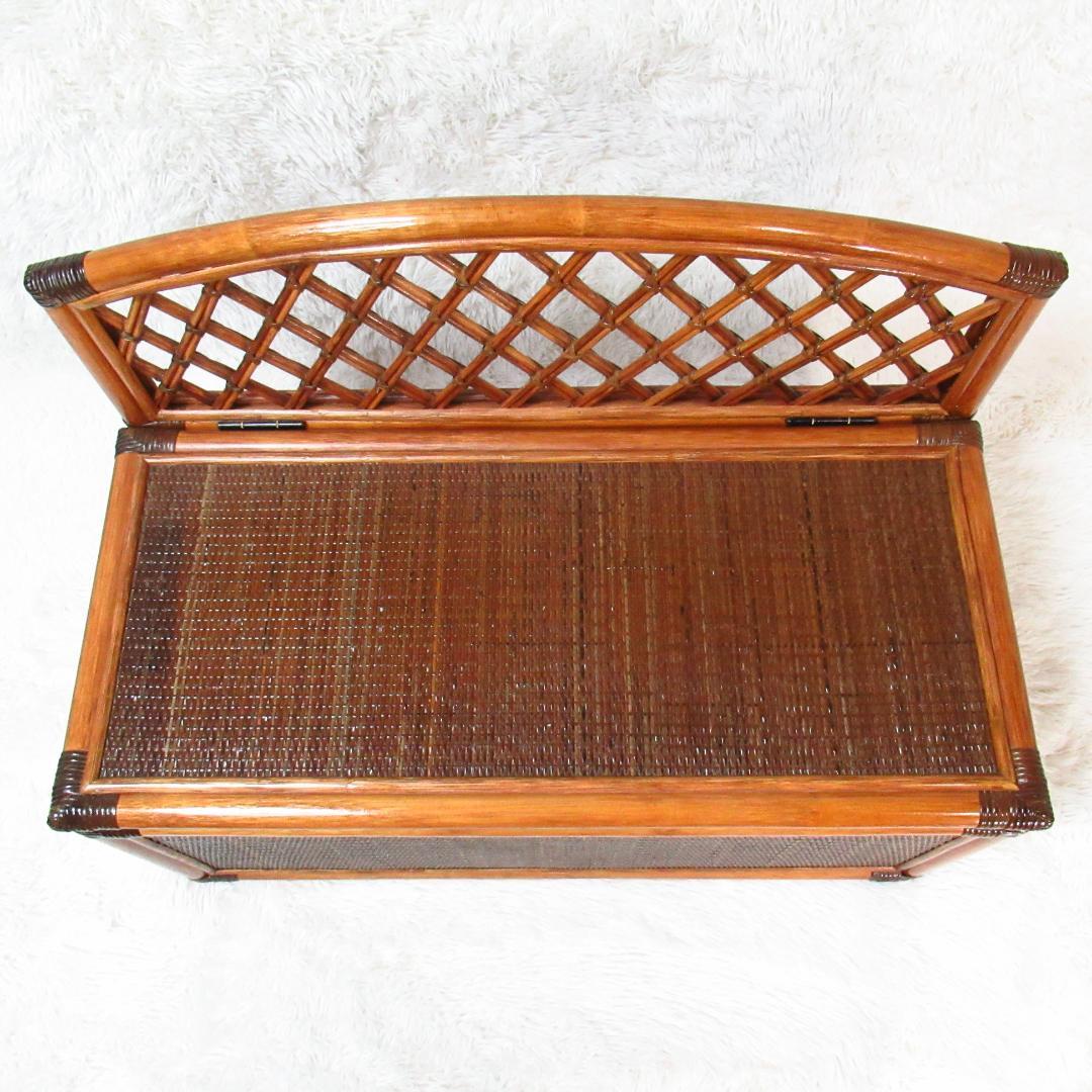 KAZAMA ラタン 籐製 ベンチチェスト チェア 幅80cm 収納力抜群！