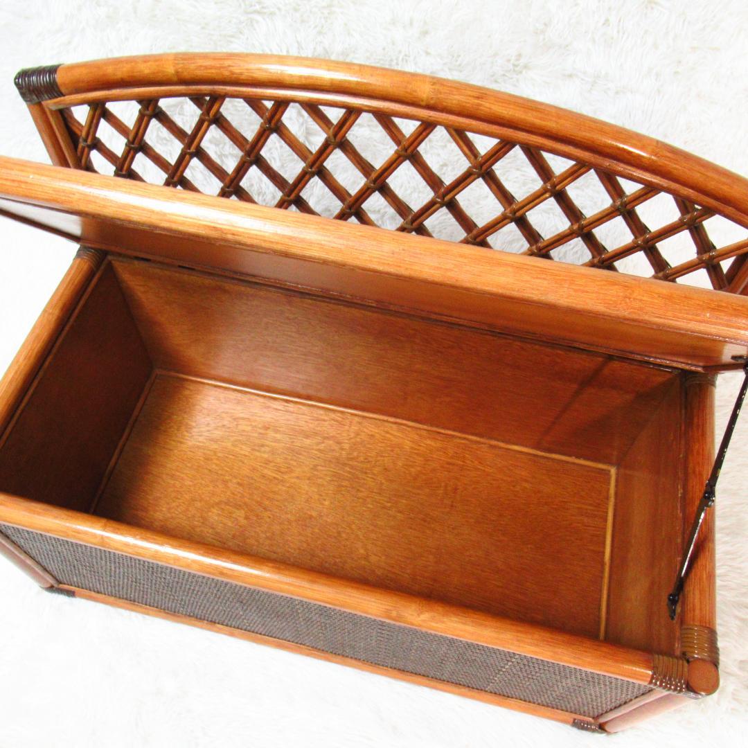 KAZAMA ラタン 籐製 ベンチチェスト チェア 幅80cm 収納力抜群！