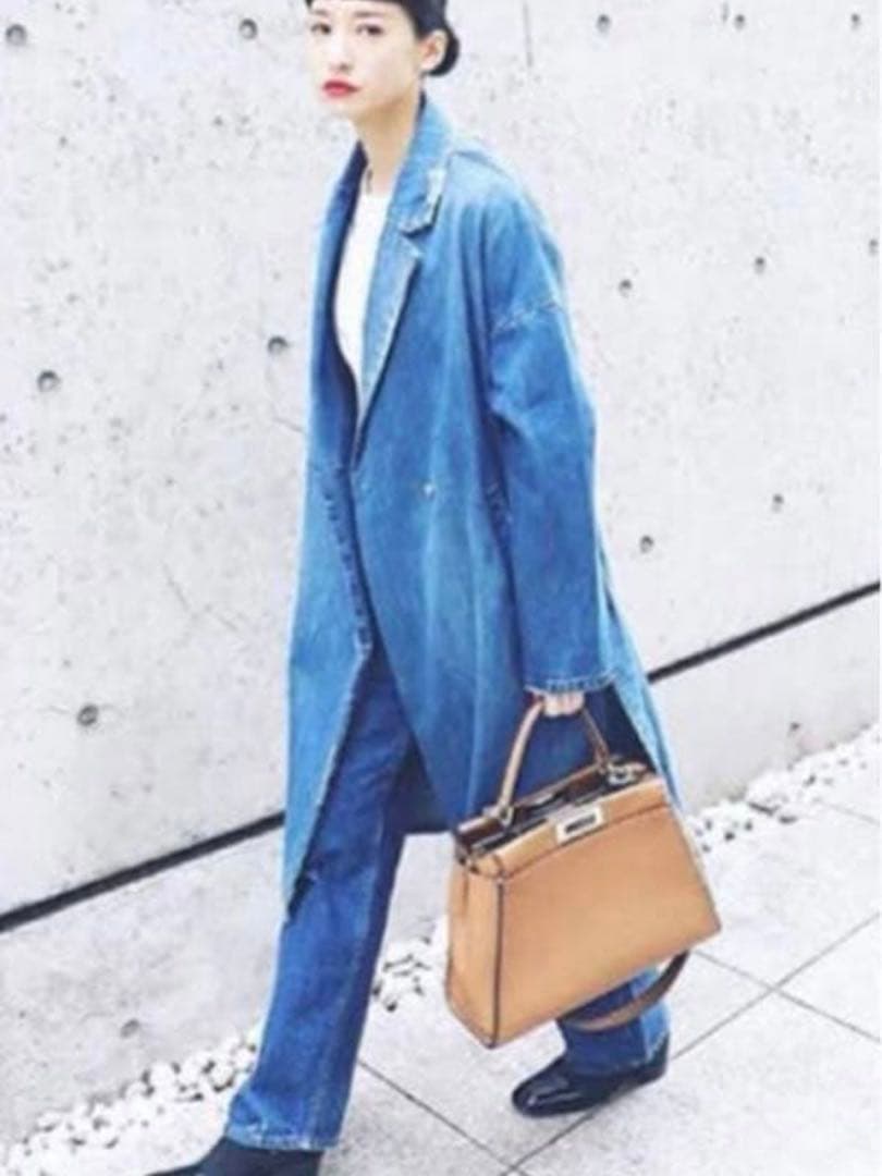 CLANE クラネ 定価4.2万 女っぷりベルト付テーラーデニム フレア コート