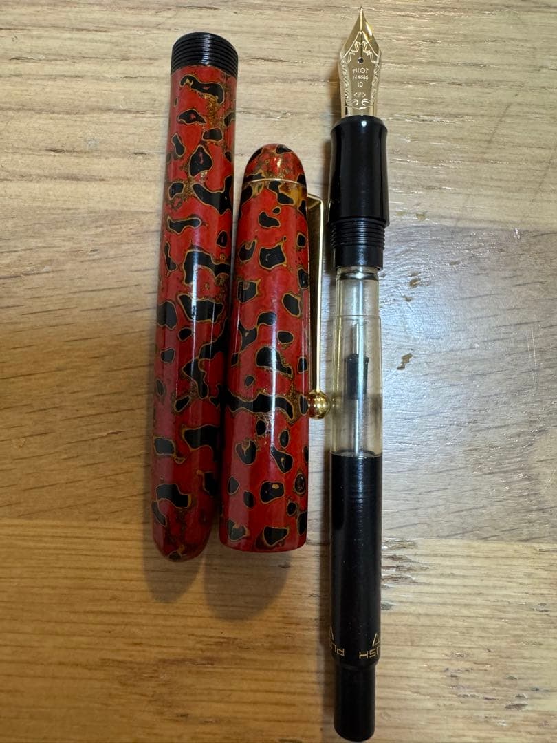 超希少 PILOT 津軽塗 万年筆 14K-585 F A208 朱色 文房具