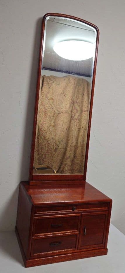 高級天然木 鏡台 姿見 ドレッサー 昭和レトロ ミラー 収納 引き出し 小箪笥