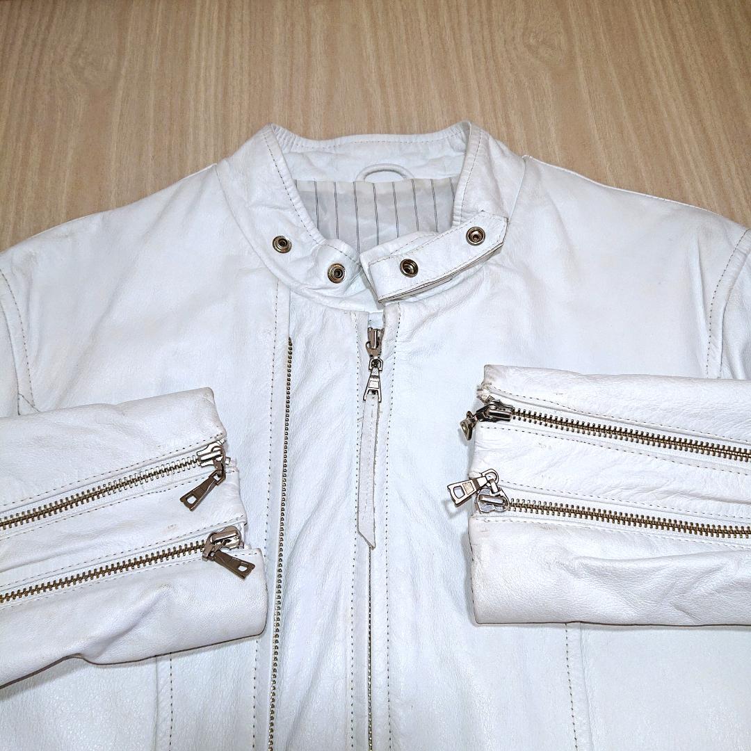 激レア　TAKA-Q　ライダースジャケット　シングル　Ｌサイズ　ホワイト　牛革
