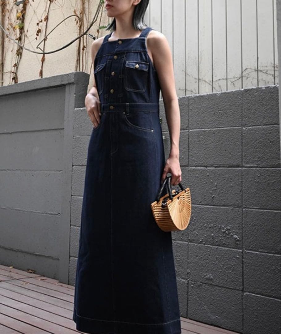 サロペット・オーバーオール・オールインワン WILLFULLY denim square neck no sleeve OP