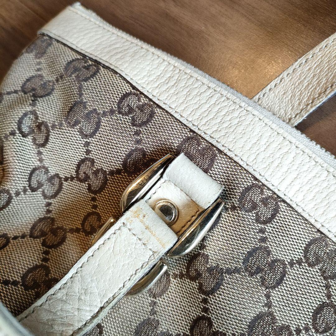 グッチ キャンバス ボストンバッグ ベージュ GG レザー 金具付