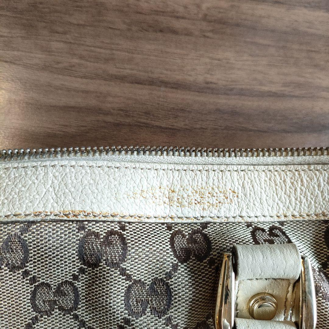 グッチ キャンバス ボストンバッグ ベージュ GG レザー 金具付