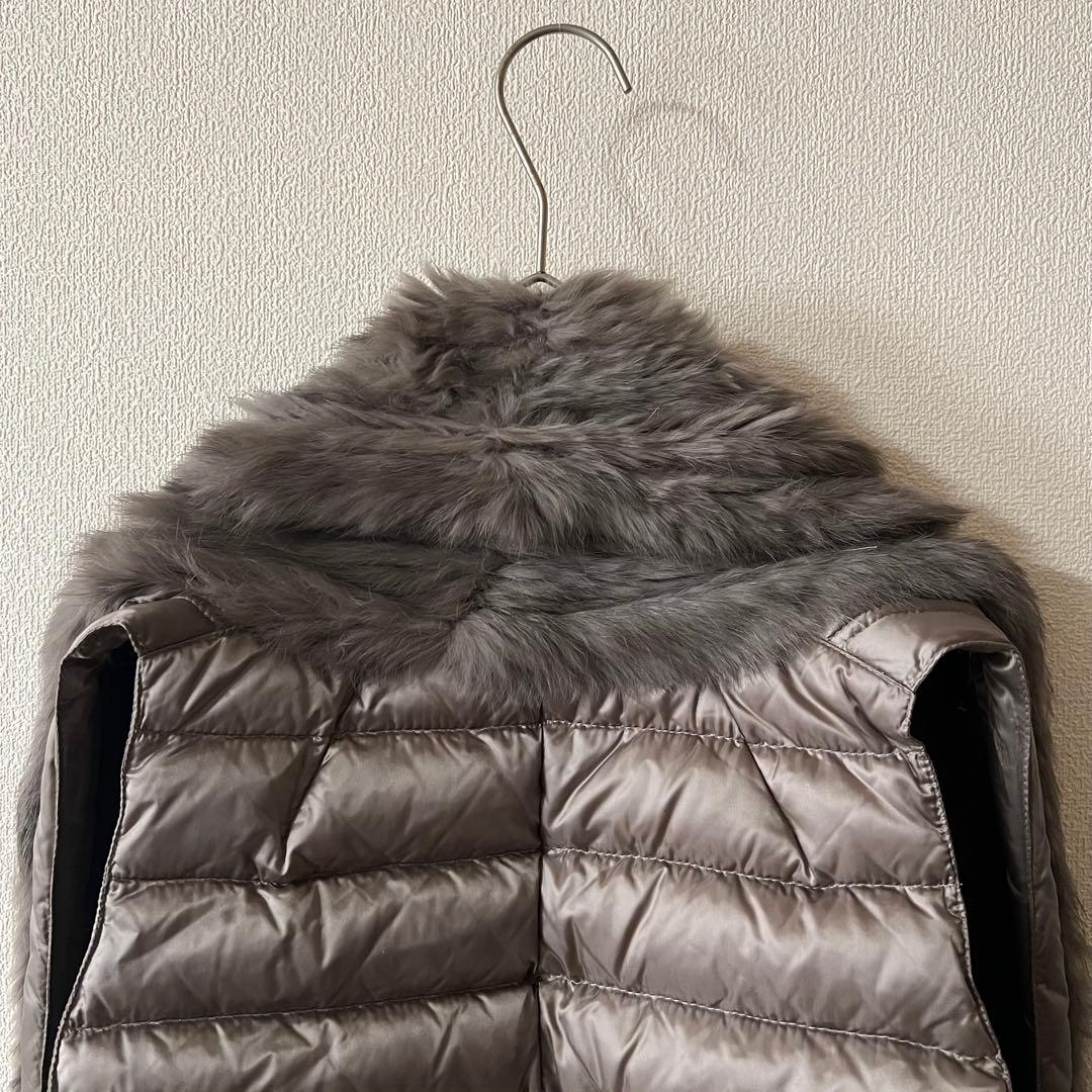 モンクレール 2way ダウンジャケット ベストジレ ラビットファー グレージュ