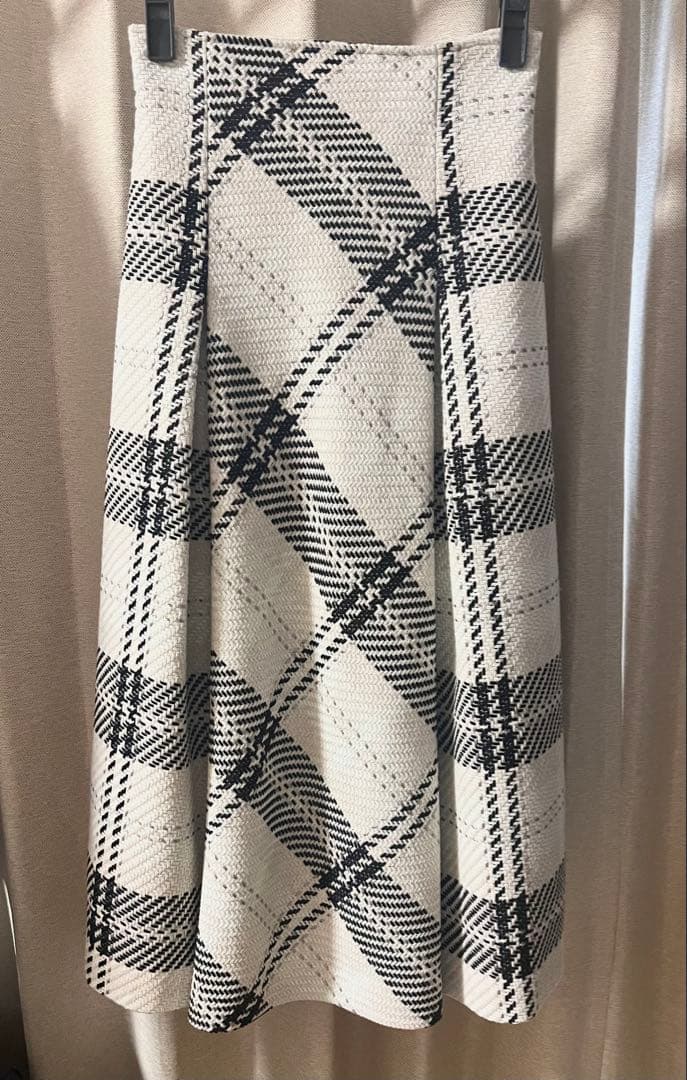 SNIDEL ロービングチェックロングスカート アイボリー