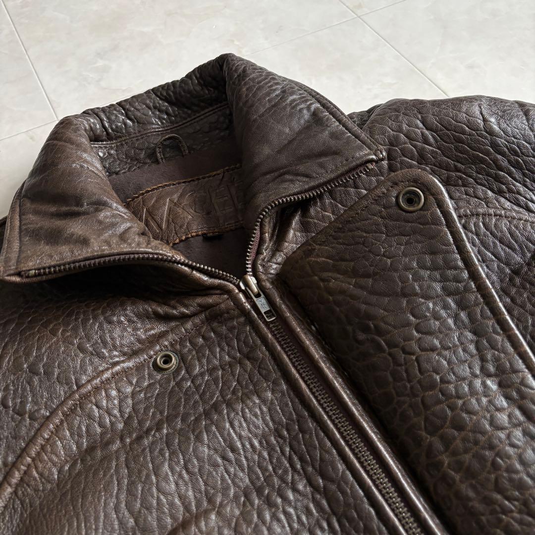 80s vintage 羊革スタンドボンバージャケット 茶 M ブルゾン 短丈