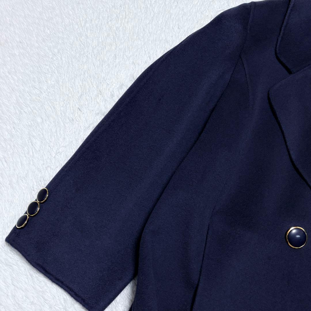 【美品】レリアン 大きいサイズ ウール リバー コート 金ボタン 上品 高級