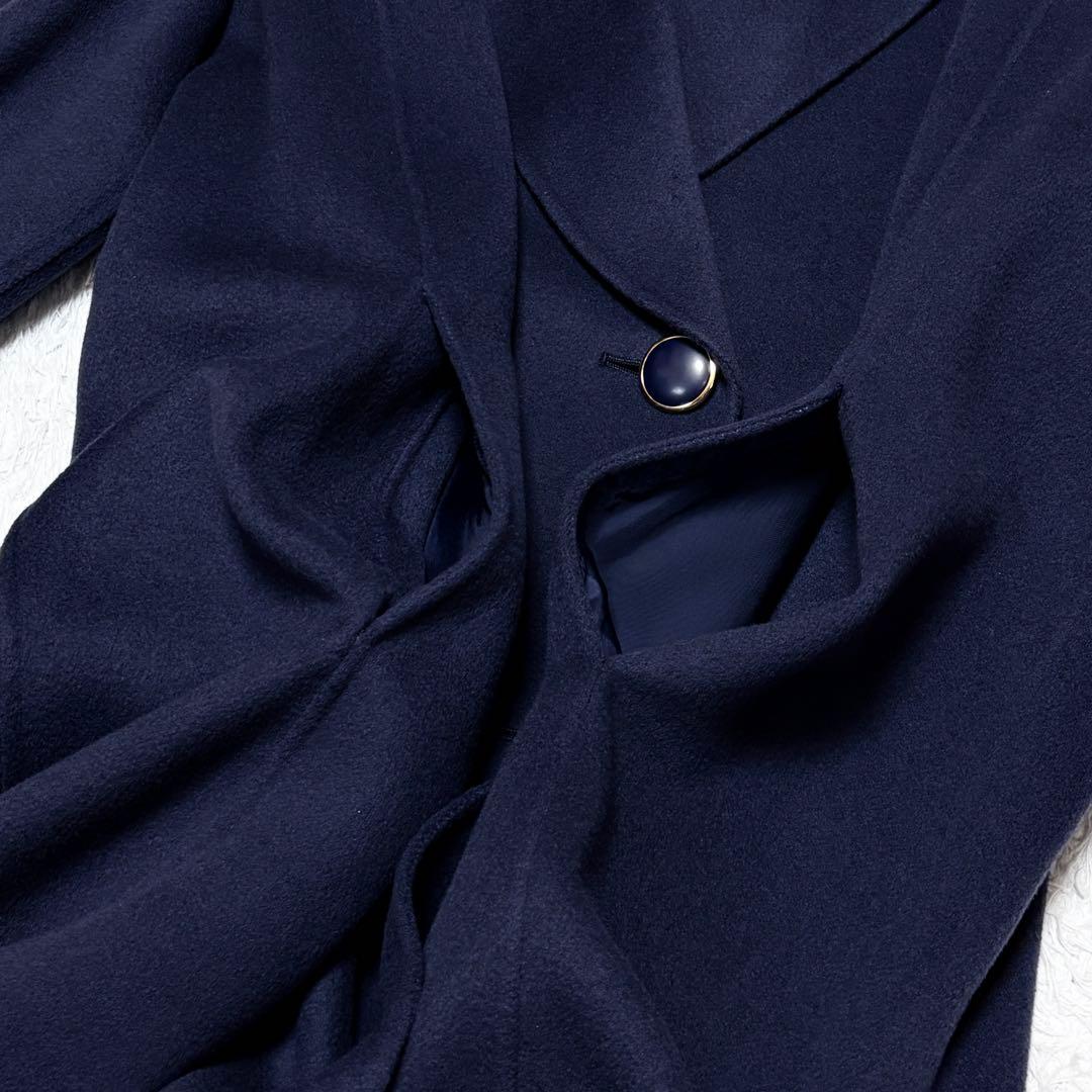 【美品】レリアン 大きいサイズ ウール リバー コート 金ボタン 上品 高級