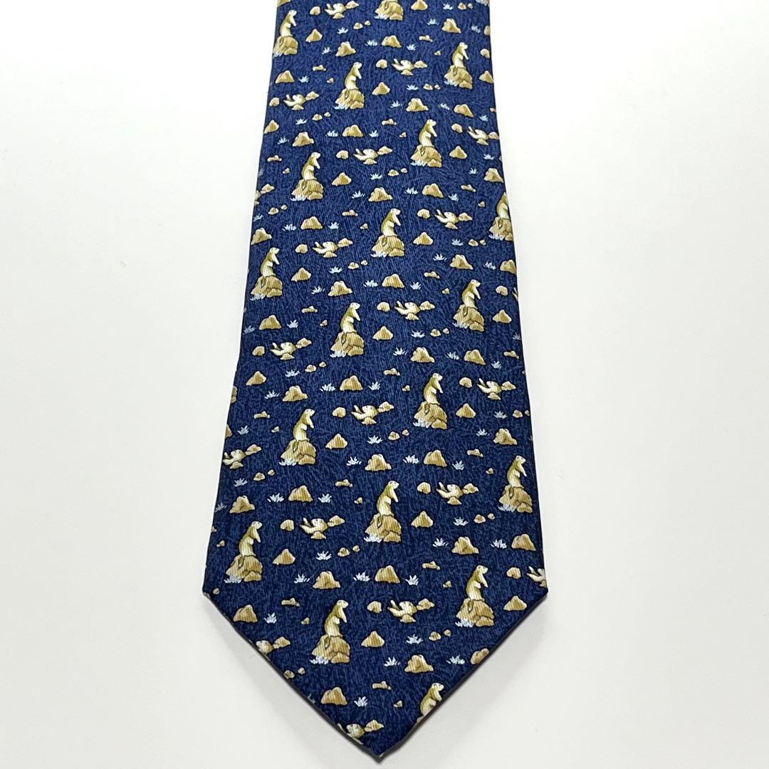 3192✨極美品✨エルメス ネクタイ 総柄 プレーリードッグ 動物 草原 岩石