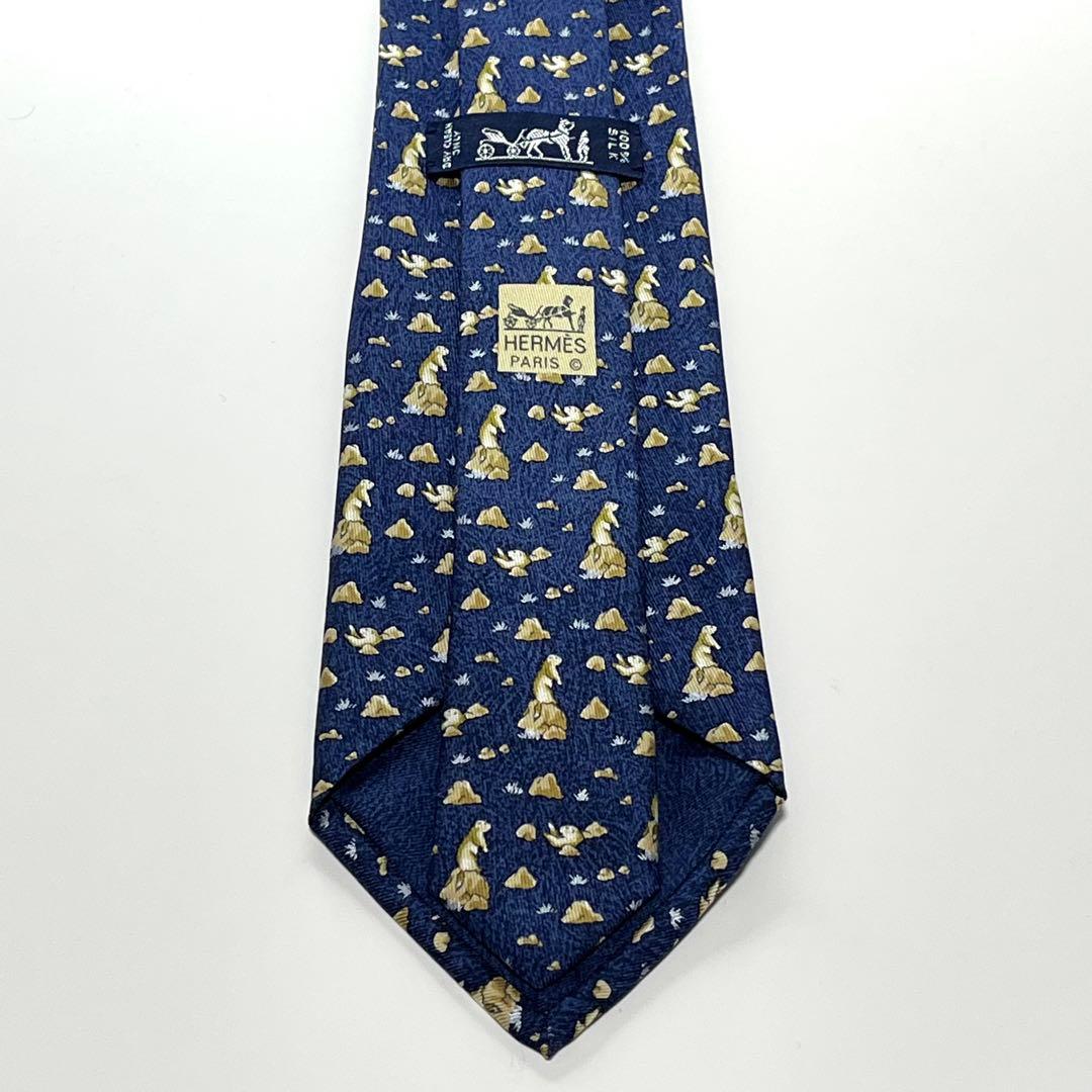 3192✨極美品✨エルメス ネクタイ 総柄 プレーリードッグ 動物 草原 岩石