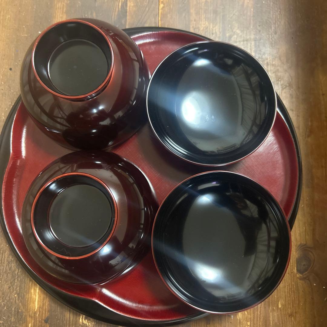 越前塗　千羽鶴雑煮椀 溜　蒔絵　本漆手塗り　ペア　箔鶴蒔絵　煮物椀　縁起物　お祝