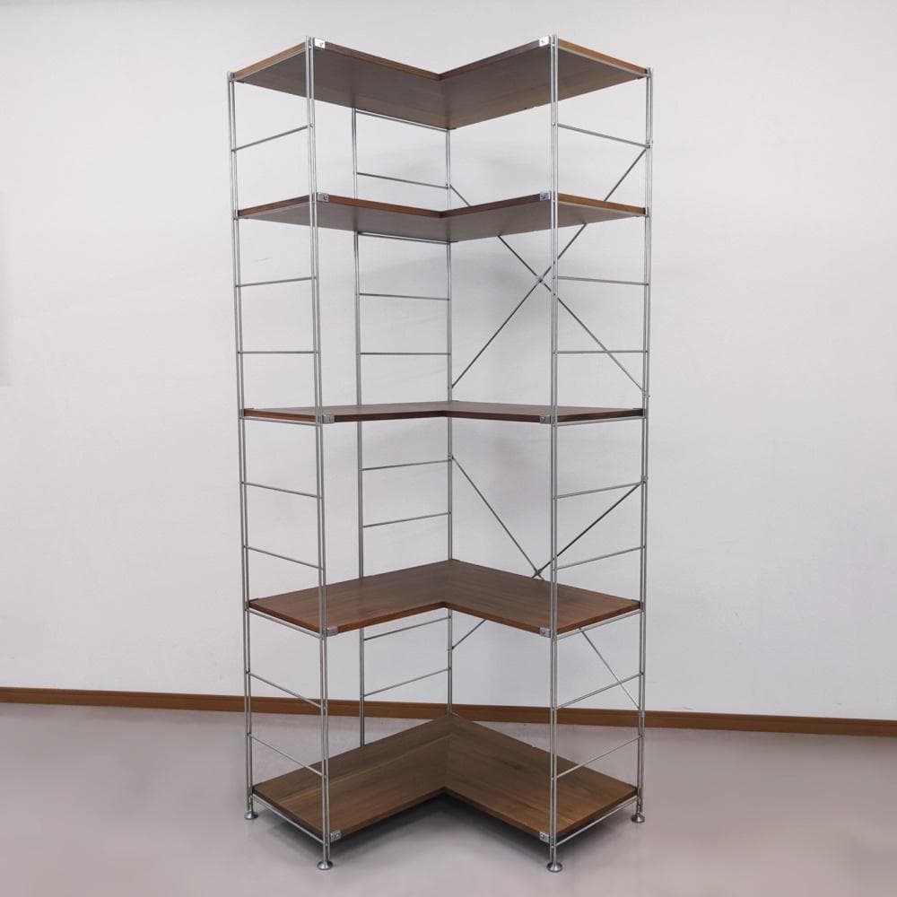 無印良品 ステンレスユニットシェルフ コーナータイプ ウォールナット材 特大5段