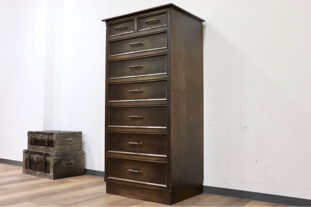 GMHK858○神戸家具 洋家具 7段チェスト 整理箪笥 収納家具 彫刻 鉄金具