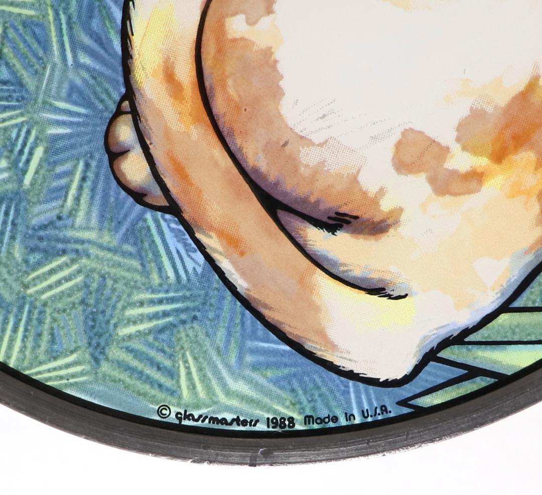 草むらで佇む猫 ヴィンテージ ステンドグラス レアモデル 丸型 ネコ アメリカ