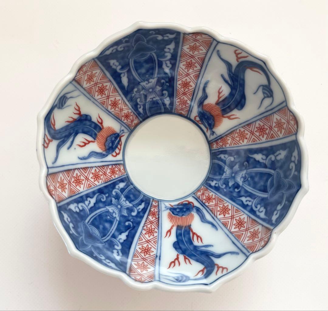 間取り龍赤絵地紋輪花小鉢 5点セット