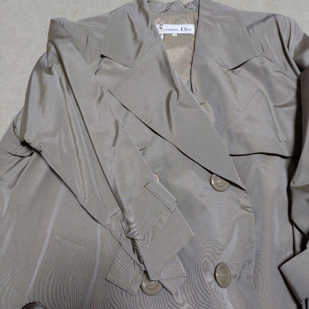 ヴィンテージChristian Dior グレー トレンチコート　サテン仕上げ