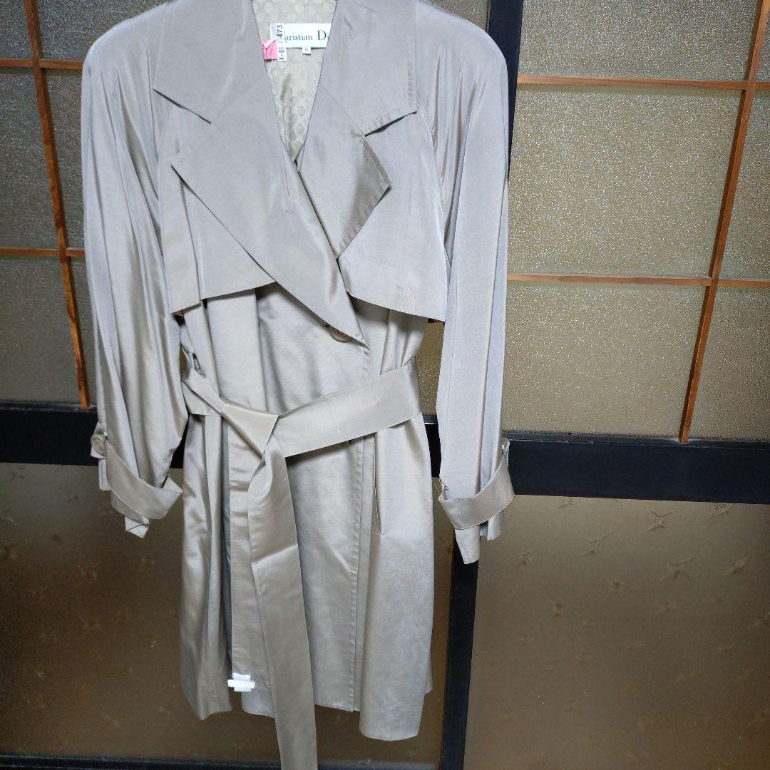 ヴィンテージChristian Dior グレー トレンチコート　サテン仕上げ