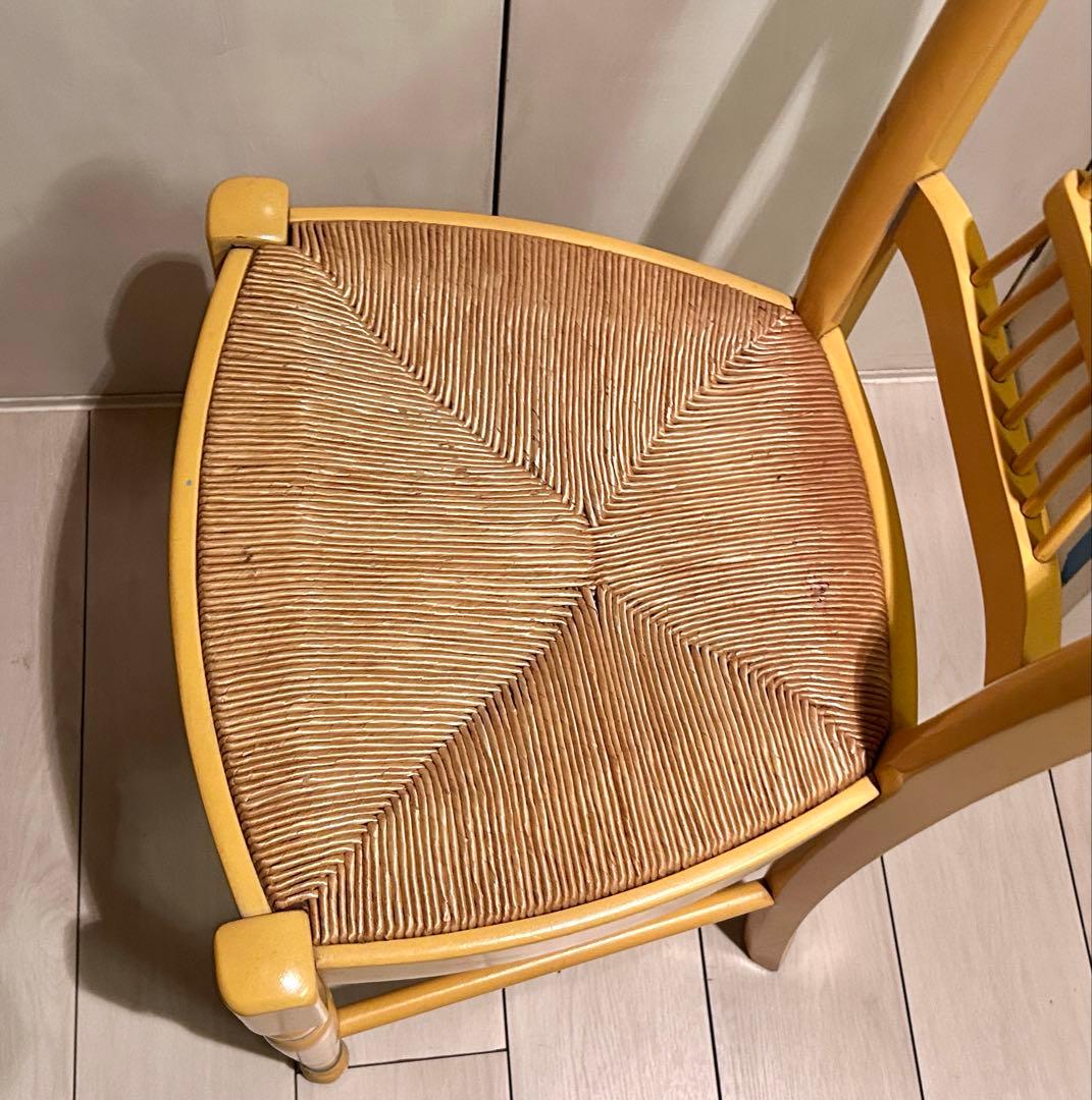 ビンテージ　イエロー　木製ラッシュシートチェア②