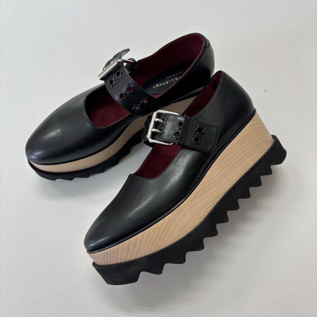 良品 ステラマッカートニー ストラップ シューズ 厚底 ブラック サイズ 35